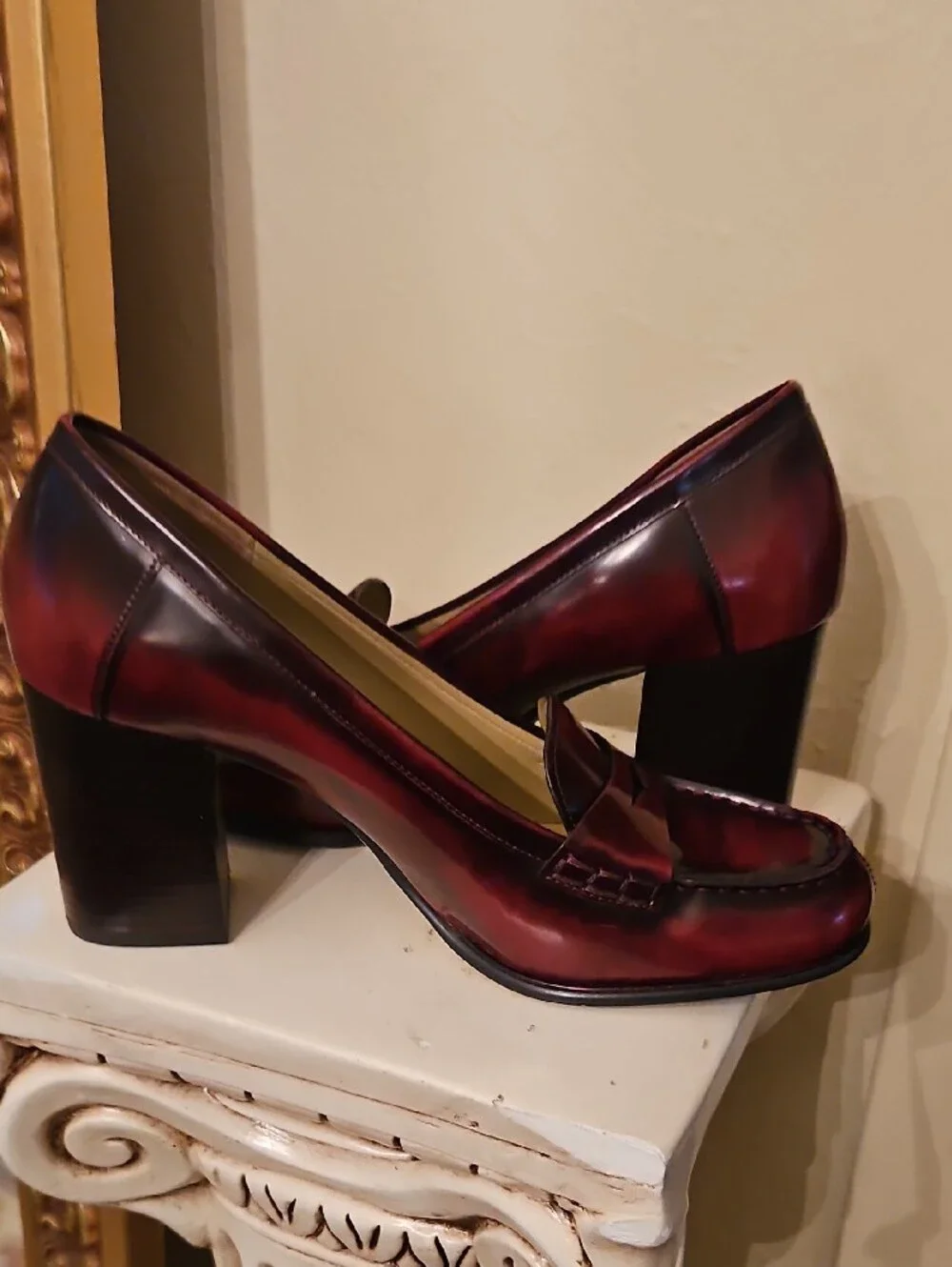 Michael Kors Women's Burgundy Leather Chunky Heel Penny Loafer Gently Worn 7.5M
